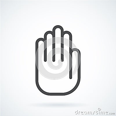 Black flat icon gesture hand of a human stop, palm. Vector Illustration