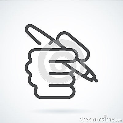 Black flat icon hand of a human with a pen Vector Illustration