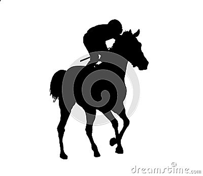 Black flat image of a horse jockey isolated on a white Stock Photo