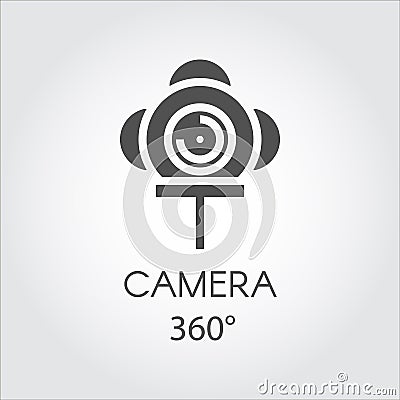 Black flat line icon of camera 360 degree. Concept of virtual panorama view Vector Illustration