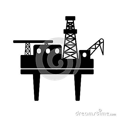 Black flat offshore drilling platform with a helipad vector icon Vector Illustration