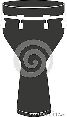 Black flat silhouette of an African djembe drum. Vector Illustration