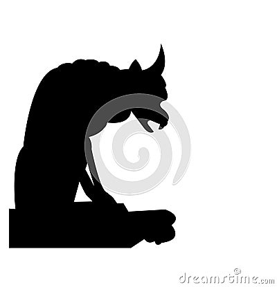 Black gargoyle silhouette, isolated on white Vector Illustration