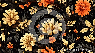 a black floral ornament in a retro style. Showcase intricate flower and curl motifs, evoking a sense of vintage charm Stock Photo