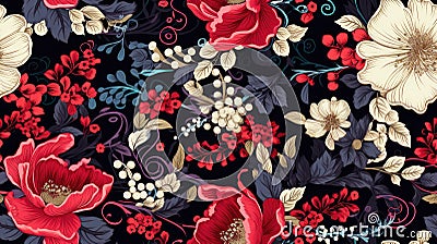 a black floral ornament in a retro style. Showcase intricate flower and curl motifs, evoking a sense of vintage charm Stock Photo