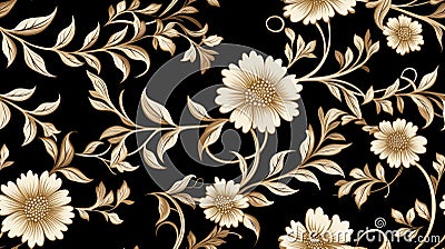 a black floral ornament in a retro style. Showcase intricate flower and curl motifs, evoking a sense of vintage charm Stock Photo