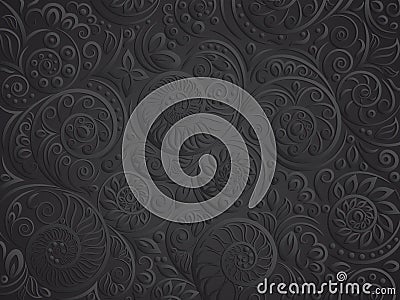 Black floral pattern for coloring book in doodle style Vector Illustration