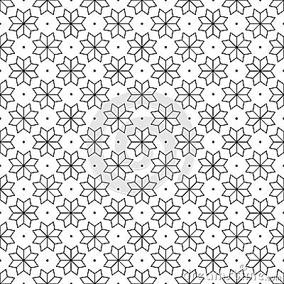 Black Flower and Dots Japanese Seamless on White Background. Vector Illustration. Vector Illustration