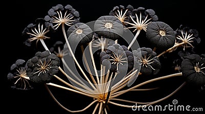 Black Flowers: Mushroomcore-inspired Hyperrealistic Details In Organic Architecture Stock Photo