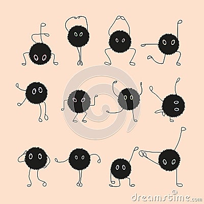 black fluffy monsters Vector Illustration