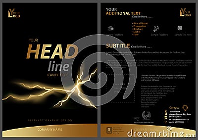 Black Flyer Template with Golden Strip and Fissure Vector Illustration