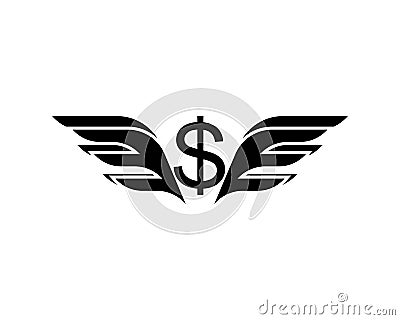 black Flying Dollar sign with wings isolated Vector illustration Vector Illustration