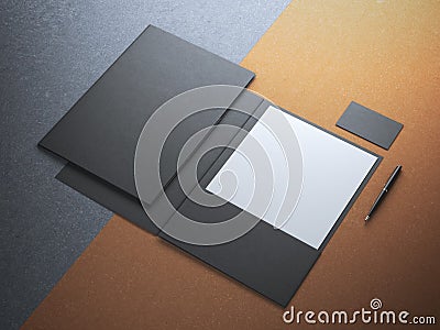 Black folder with white paper sheet Stock Photo