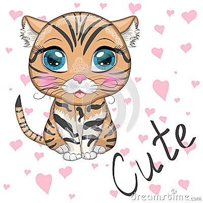 Black footed cat with beautiful eyes in cartoon style Cartoon Illustration