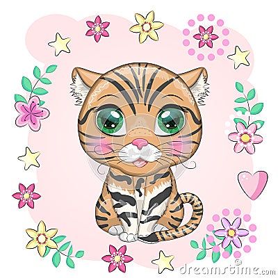 Black footed cat with beautiful eyes in cartoon style Vector Illustration