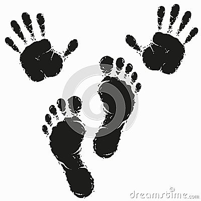 Black footprint and hand print vector Vector Illustration