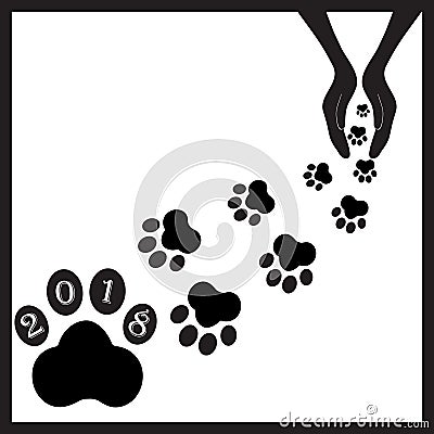 Black footprints dogs in hands1 Vector Illustration