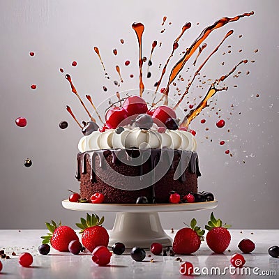 Black Forest cake, chocolate dessert with cream and fruit Stock Photo