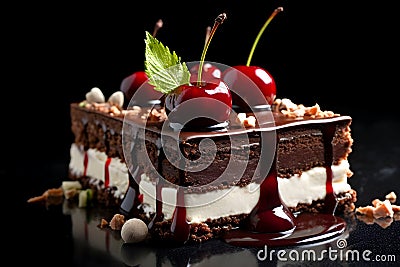 Black Forest cheesecake Cake GenerativeAI Stock Photo