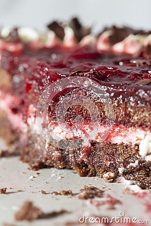 Black forest gateaux dessert on a grey stoneware plate Stock Photo