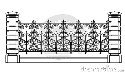 Black forged fence Vector Illustration