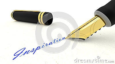 Black fountain pen writing the word inspiration Cartoon Illustration