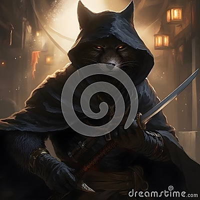 black fox mercenary wielding magic Stock Photo