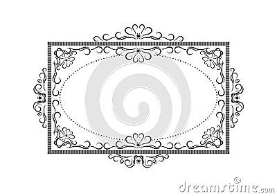 Black frame of strokes, with a pattern of black calligraphic curves and curls on a white background Vector Illustration