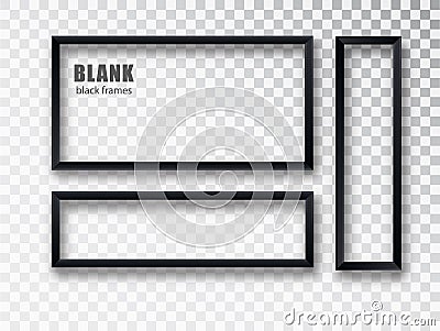 Black Frames banners set. Vector plates with a place for inscriptions isolated on transparent background. Empty frame Vector Illustration
