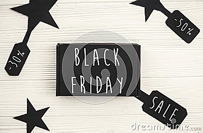 Black Friday big sale text on price tag sign, minimalistic flat Stock Photo