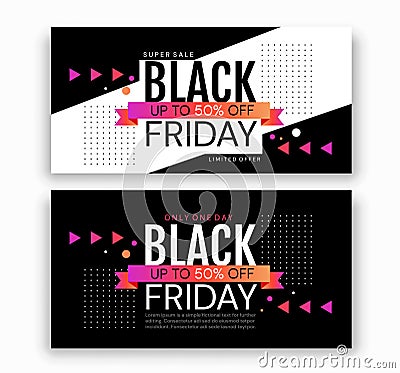 Black Friday 50% off. Horizontal flyers Vector Illustration