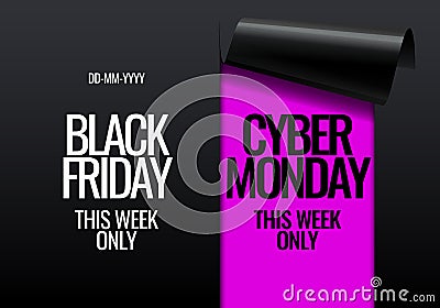 Black friday and cyber monday promotion banner. Vector Illustration