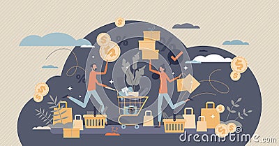 Black friday event with big discounts and price offers tiny person concept Vector Illustration
