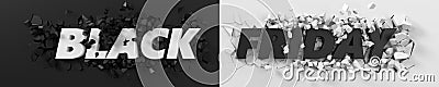 Black friday header with text and exploding background. 3d illustration. Cartoon Illustration