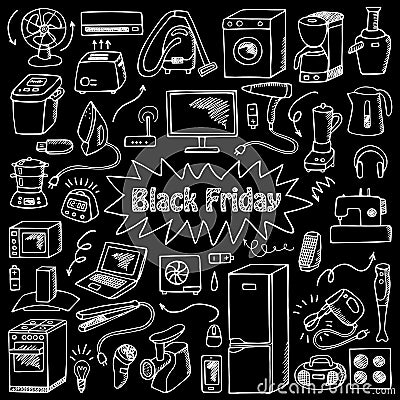 Black Friday household doodle set Vector Illustration