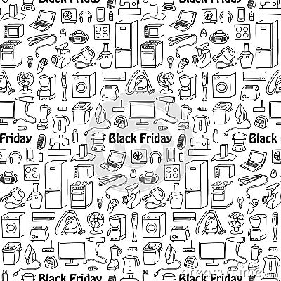 Black Friday household seamless pattern Vector Illustration