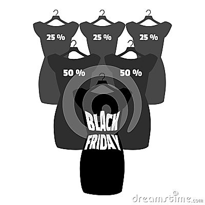 Black Friday lettering on the fashionable black dress. Vector icon poster little black dress - Black Friday. Vector Illustration