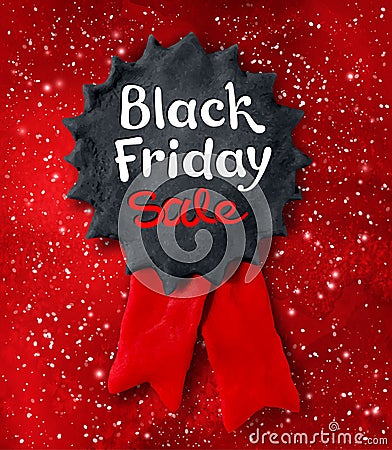 Black Friday lettering and plasticine medal banner Vector Illustration