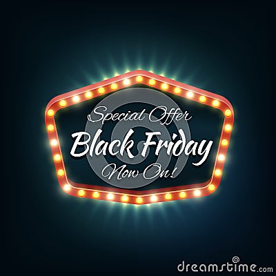 Black friday light frame, vector retro billboard Vector Illustration