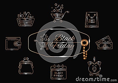 Black Friday line icon set Vector Illustration