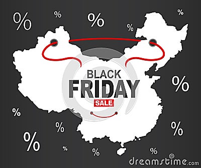 Black Friday Map - China white Cartoon Illustration