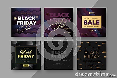 Black Friday modern promotion square web banner for social media Vector Illustration