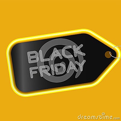 Black friday square post neon design with multiline lettering and label symbol Vector Illustration