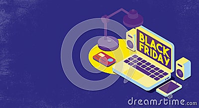 Black friday promotional sale and online shopping Cartoon Illustration