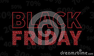 Black friday red glittering sequins on black background. Vector template for banner, poster Vector Illustration