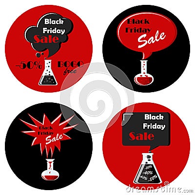 Black friday black and red set of round icons Cartoon Illustration