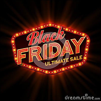 Black Friday retro light frame. Vector Vector Illustration