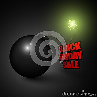 Black friday sale background with cartoon bomb ready to explode Vector Illustration