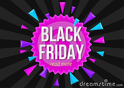 Black Friday sale banner with flying colorful three-dimension Vector Illustration
