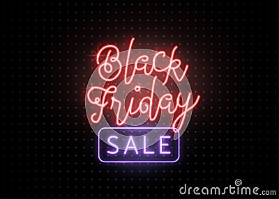 Black friday sale banner. Luminous light red and blue type lettering text sign Vector Illustration